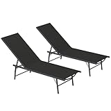 Outsunny Lot de 2 Bain de Soleil, Chaise Longue Pliante en textilène, transat Jardin extérieur inclinable de Plage, Relax, Camping, Piscine, terrasse, 54 x 164 x 84 cm, Noir