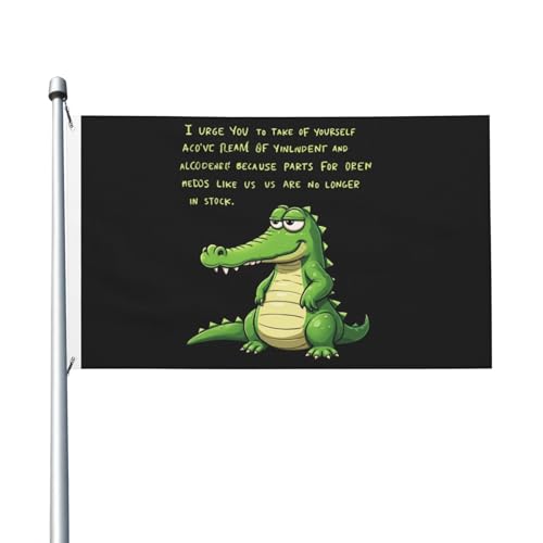Funny Alligator Warning Flag 3x5 Outdoor Double Sided Personalized Flags For Home Garden Patio 3x5 Ft, Funny Alligator Warning Tapestry For Living Room