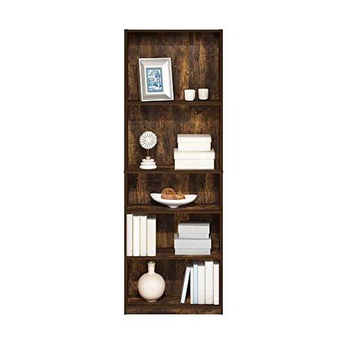 Furinno JAYA Book Shelf, 5-Tier Bookshelf, Bookcase with Adjustable Shelves, 9.5" x 24.5" x 71.2", for Organization and Storage, for Living Room, Bedroom, Home Office, Amber Pine by Furinno - Image 5