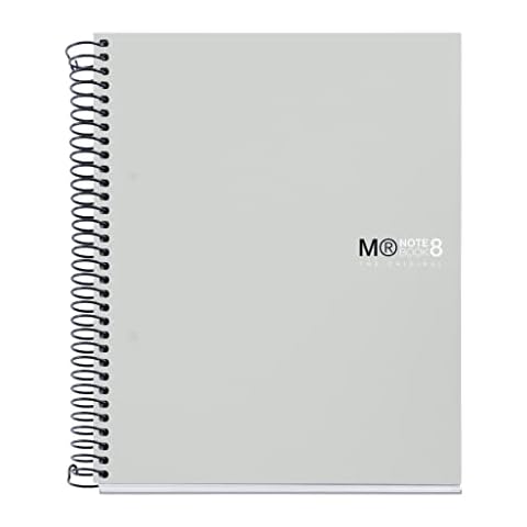 Miquelrius - The Original Notebook Notebook, 8 Coloured Stripes, Opaque Polypropylene Cover, A5 Size (148 x 210 mm), 2 Drills, 200 Sheets of 70 g/m², Horizontal Ruled 7 mm, Grey Cover