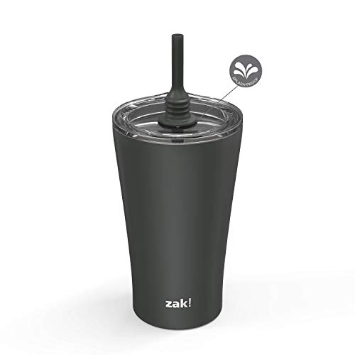 Zak Designs Alfalfa 20oz Stainless Steel Vacuum Insulated Tumbler with Flexible Silicone Straw Double Wall Travel Mug with Splash Proof Lid - Keeps Drinks Cold in Your Cup Charcoal