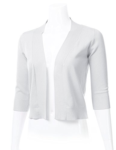Women's Classic 3/4 Sleeve Open Front Cropped Cardigan White S #TOP1