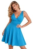 Damen Grecian Midikleid – Halter oder Bindeträger V Ausschnitt Wickelkleid A Linie, Figurbetont & Fließend, Elegantes Kleid für Hochzeit, Abend & Urlaub, Stretch Jersey, Größen 36–46