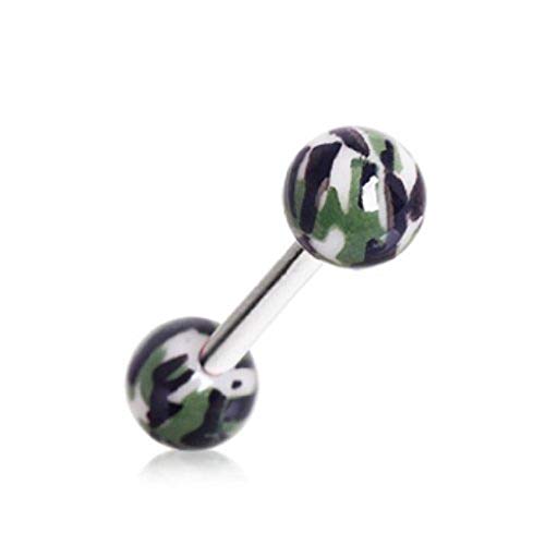 BodyJewelryOnline Camouflage Barbell Tongue Piercing, Camo Print Ball, 316L High-Grade Surgical Steel, 14 Gauge (5/8”) Barbell Thickness, 16mm Length,Nickel-Free, Durable, Comfortable