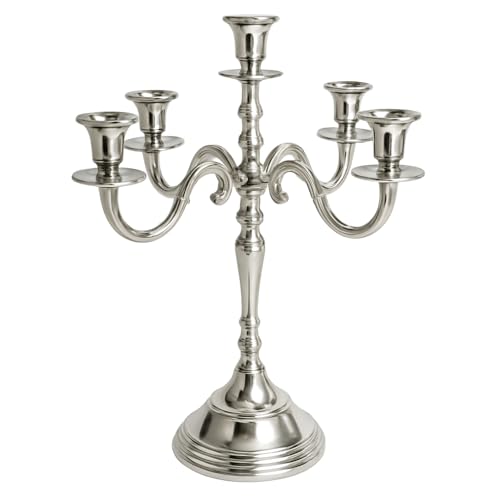 Image of Decorative Aluminum Silver Plated Five Arm Candle Holder Stand for Home & Hall Decore (14 inch * 14 inch * 24 inch)(Size:Large)