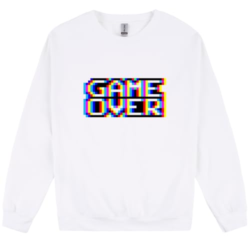 Pull rétro blanc pour homme Game Over Gaming au style vintage