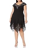 J Kara Women's Flutter Sleeve Hanky Hem Short Cocktail Beaded Dress, Black/Mercury, 8