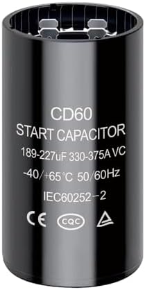 189-227 uf/MFD CD60 Round Start Capacitor ±20% 50/60 Hz 330-375 VAC Round Motor Well Pump Start Capacitor (189-227 uf/MFD, 1)