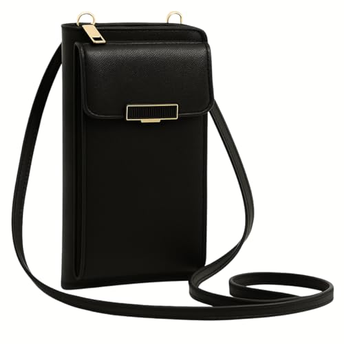 Bolsa Feminina Pequena Transversal Porta Celular Carteira tiracolo com alça em couro (Preto)
