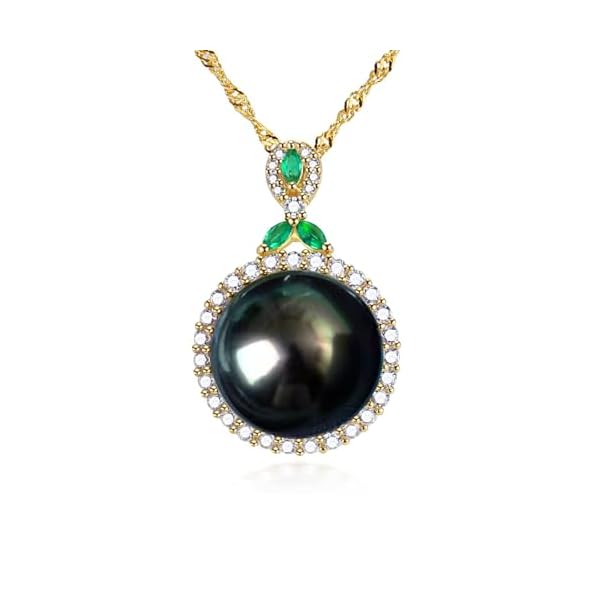 Gifts for Women- Tahitian-Black-Pearl-Necklace for Women, 12-13mm Real South Sea Pearls Pendant Sterling Silver Plated 18K Gold With Urquoise- Christmas Mothers Day Valentine's Day Jewelry