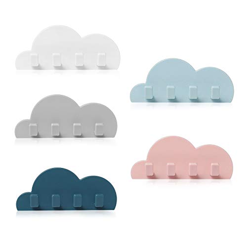 Heiqlay Cuelga Llaves Pared, Gancho Nube, Gancho Enchufe Autoadhesivo sin Costuras Ganchos multifuncionales para Pared de baño de Cocina (5 Ganchos para Nubes)