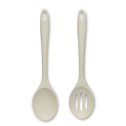 Zeal JSET6C Non-Stick Silicone Slotted Spoon Cooks Spoon 2-Piece Set-Cream