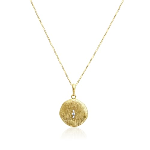 JEAN RACHEL JEWELRY 14K Gold Plated Sterling Silver Necklace for Women - Coin Drop with Cubic Zirconia Vintage Design - Hypoallergenic, Lead & Nickel Free - Artisan Handcrafted Statement Necklace