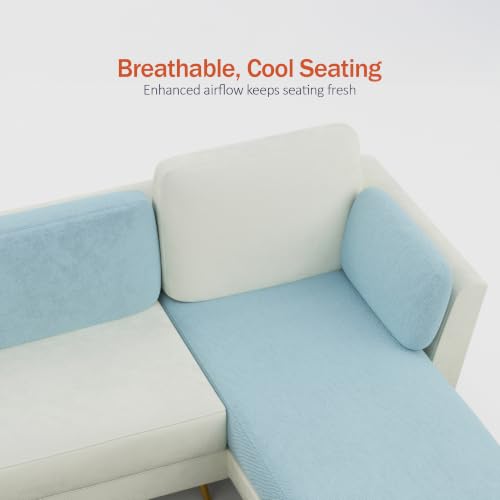 Image of Nuvola Air Latex Fabric Sofa | L Shaped Sofa | Modern Buttonless Tufted & Anti-Sag Comfort (Powder Blue & White, 4)