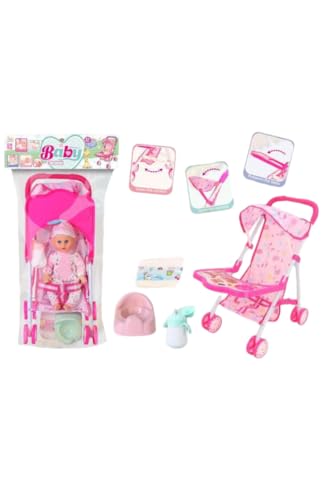 Baby Doll with Foldable Stroller Portable
