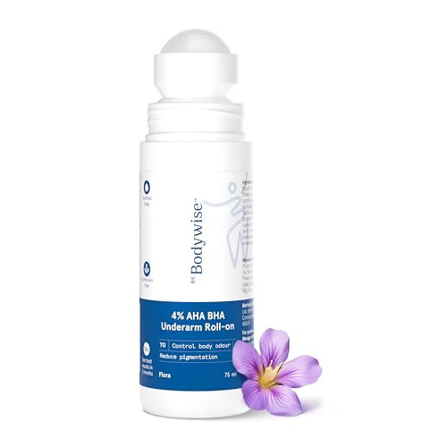Be Bodywise 4% AHA BHA Underarm Roll On 75ml | 2% Lactic, 1% Mandelic, 1% Salicylic Acid | Controls Odour & Reduces Pigmentation | 0% Alcohol & Aluminium | Flora Fragrance