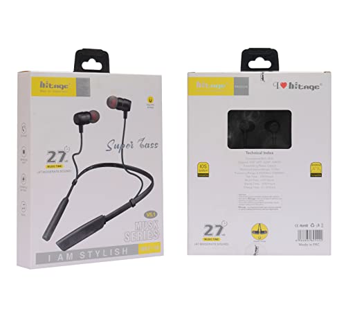 Image of Hitage NBT-14 Musk Series Super Bass BT Version 5.1 HD Voice Imported Chip Neckband Bluetooth Headset (Black, in The Ear)