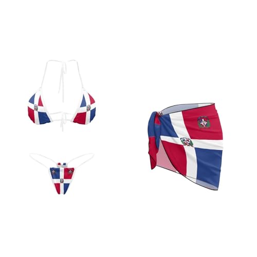 Thongs Bikini Sets for Women Two-Piece Swimsuit with Bikini Sarong Cover Up Sexy Invisible Straps Bathing Suit