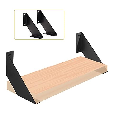 Fobule 8 Inch Angle Shelf Bracket Industrial Wall Metal Shelves Black Iron Home DIY Support Brackets (2 pcs) Cover