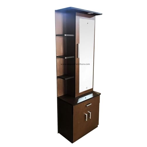 Image of CASPIAN Engineered Wood Single Door Wooden Vanity Dressing Table (Brown)| Pre-Assembled Furniture with Mirror | Bedroom Storage for Makeup & Accessories Organizer | 6 Shelves & 2 Drawers