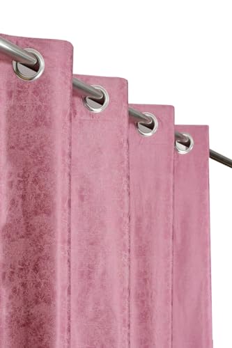 Image of Window Curtains Check Design for Drawing Room /Living Room /Hall Room Parde for Door, Pink Color 5 Feet 3 Pcs Set Curtains