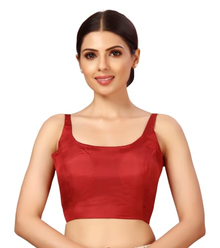 Image of Studio Shringaar Women's Polyester Sleeveless Satin Padded Saree Blouse