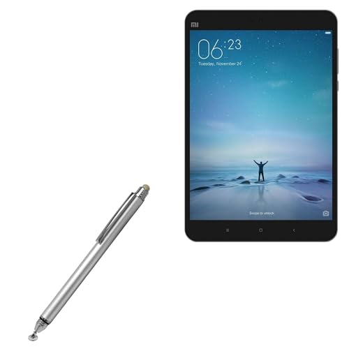 BoxWave Stylus Pen Compatible with Xiaomi Mi Pad 2 - DualTip Capacitive Stylus, Fiber Tip Disc Tip Capacitive Stylus Pen - Metallic Silver