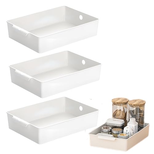 Low-profile storage bins designed to fit inside low cabinets.13.4 x 9.5 x 3 Inch, Shallow bin with a low clearance height.