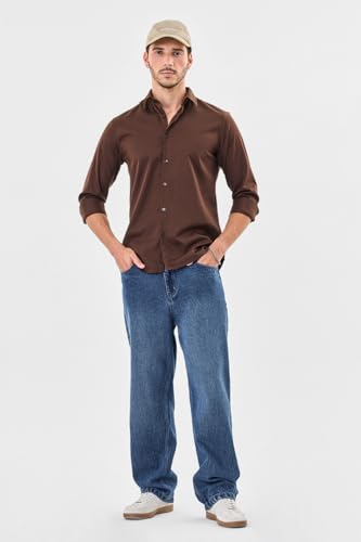 Image of SNITCH Men Formal Shirt | Slim Fit Long Sleeve Spread Collar Solid Design | Premium Cotton Blend & Breathable Fabric for Office & Casual Wear