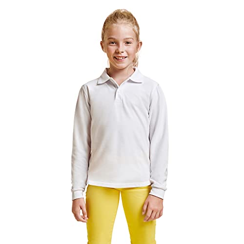 Polo Manga Larga para Niños algodón 100% Cuello Acanalado y Tres Botones - Camiseta Moda Infantil Casual y Deportiva Transpirable (Blanco, 11/12) Cover