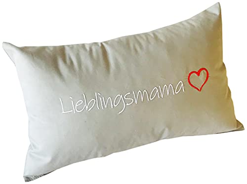 Stickerei Hartl Gesckenk Kissen Lieblingsmama aus Baumwoll-Cretonne 40 x 25 x 15 cm Stuhlkissen Bettkissen Dekokissen Sofakissen Bestickt, Geschenkidee Kissen, knuddeliges Kissen für die Mutter Mama Cover