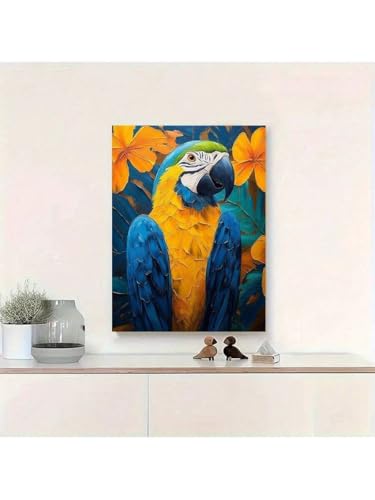 Tableau abstrait ara bleu et jaune avec cadre intérieur 80x120 cm lianyibo