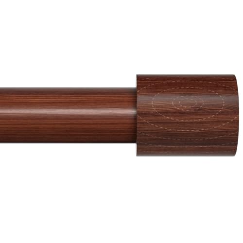 PeSenp Wood Effect Curtain Pole, 89-236cm, 25mm Diameter Metal Extendable Curtain Rod with Brown Imitation Wood Grain Texture, Wooden Curtain Pole for Window or Door