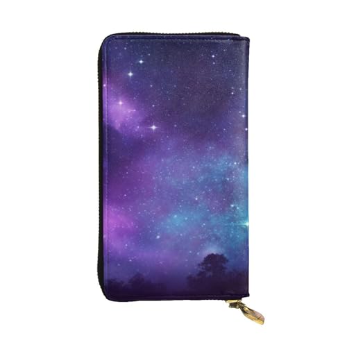 Purple Starry Sky Wallet for Men Women Long Purse Leather Clutch Large Business Handbag Travel Phone Holder Credit Card Holder Money Case with Zipper Leather Wallets Gift