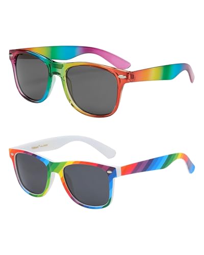 JUKOTA 2 Stück Regenbogen Sonnenbrille,Outfit Damen Herren,Bunte Brille,Partybrillen Rainbow Sunglass,für Hippie Kostüm Zubehör,Fasching Party Brillen Accessoire