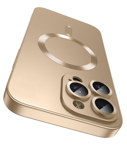 LEKEVO Magnetic for iPhone 16 Pro Max Case [Compatible with MagSafe][Built-in Camera Lens Protector] Slim Soft Silicone Bumper Shockproof Metallic Luster Phone Case (Gold)
