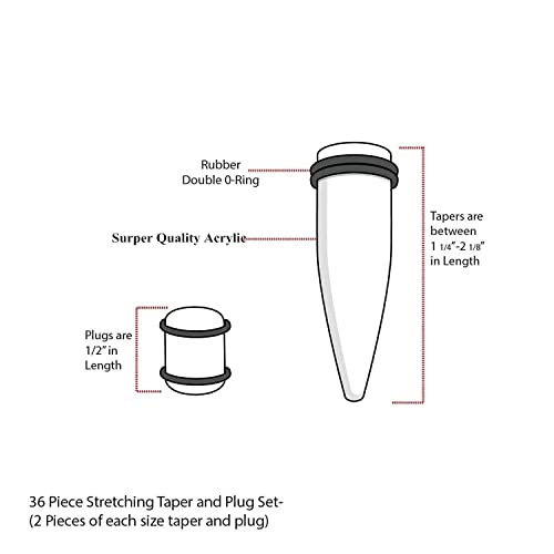 50Pcs Ear Stretching Kit Silicone Tunnels Acrylic Tapers & Plugs 14G-00G Gauges Set Expanders For Women Men Body Piercing Jewelry, Red #TOP3