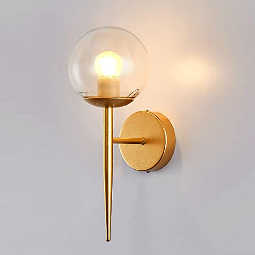 Lámpara de pared de noche dorada tipo candelabro con bola de vidrio 2