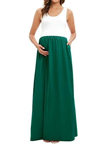 Robe débardeur de maternité vert foncé longue d'été pour séance photo M