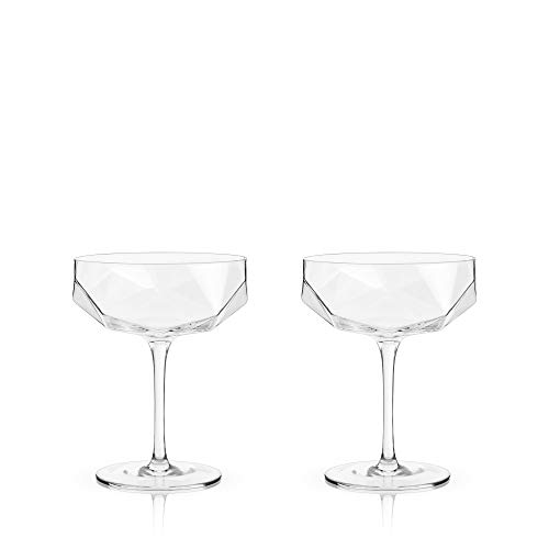 Viski Faceted Coupe Glasses Set Of 2, Champagn, Martini, Wine, Crystal Cocktail Glasses For Bar, Drinking Glass Set Of 2, 7Oz #TOP6