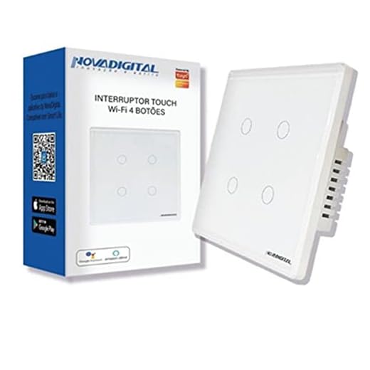 NovaDigital Interruptor Inteligente 4x4 Wi-Fi 4 botões Touch Screen Alexa Google Home Tuya Smart Life
