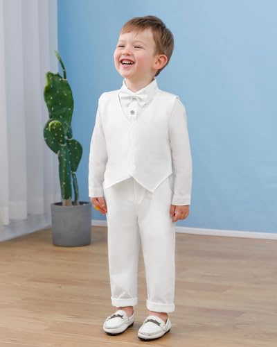Image of YALLET Baby Boy Clothes Suit 0-24 Months Infant Gentleman Outfits Formal Dress Shirt+Bowtie+Vest+Pants Set Baby Wedding Suits