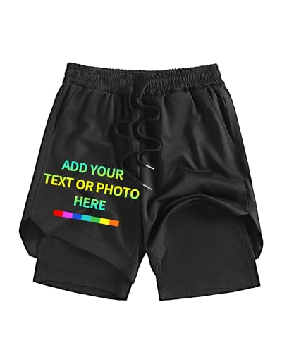 Personalized Men Shorts with Text Photo 2 in 1 Active Sweat Men Running Beach Fitness Training Shorts
