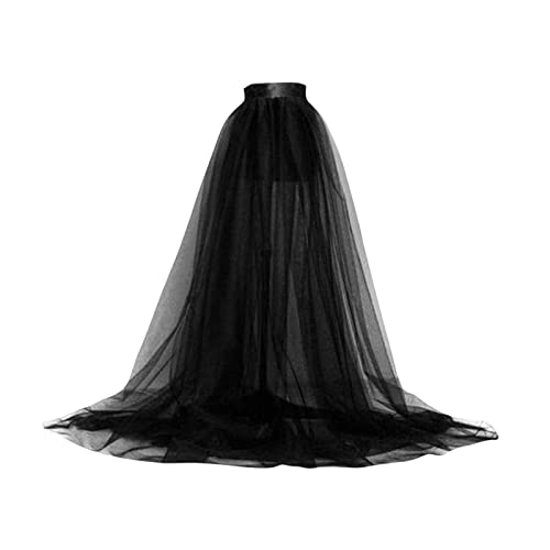 Harilla Rock Damen-Langrock, Damen-Tüllrock, A-Linien-Maxirock mit elastischer hoher Taille, Reifrock-Petticoat mit Gummizug und Spitze, Abendkleid, sexy Überrock für Hochzeit, Empfang, Party, Schwarz