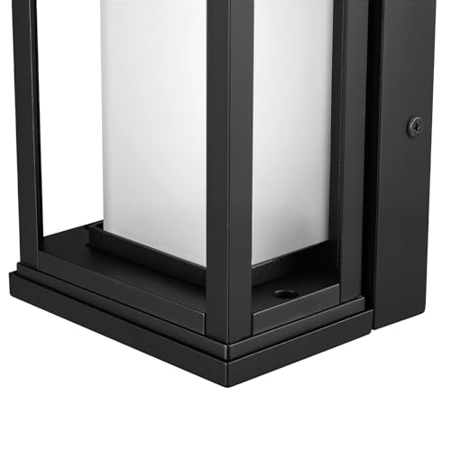 Image of Globe Electric 12W LED Integrated Matte Black Outdoor Wall Sconce with Frosted Glass