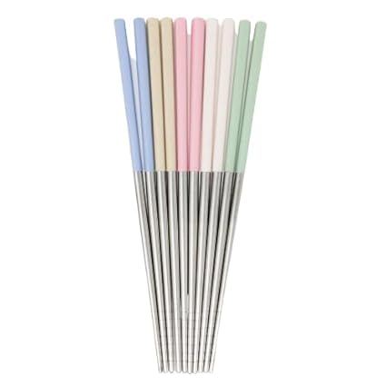 PASK 5 Pair Stainless Steel Japanese Chopsticks, Lightweight Easy to Use Chop Sticks for Sushi, Noodles and Other Asian Food (Silver Wheat Grip)