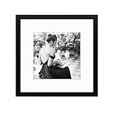 Golden State Art, Smartphone Instagram Frame Collection, 12x12-inch Square Photo Wood Frames with Photo Mat & Real Glass for 8x8-inch Pictures, Black