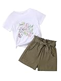 KIDLAGA Toddler Kid Girl Outfits Clothes Floral Short Sleeve T-Shirt Top + Waist Pocketed Summer Short Sets 4-7T Girl Clothes(6-7T)