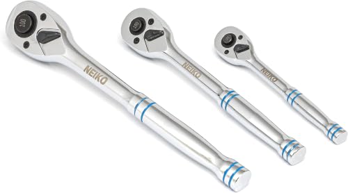 Image of NEIKO 03000A 100-Tooth Quick-Release Ratchet-Wrench Set,3.6-Degree Swing, CrMo Steel, 3-Piece Set, 1 /4 inch, 3 /8 inch, 1 /2 inch Drives (Pack of 6)