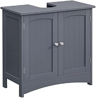 VASAGLE Under Sink Storage Cabinet, Vanity Unit, Under Basin Storage, Bathroom Floor Cabinet with 2 Door, Adjustable Shelf, Large Storage, Freestanding, Rustic, 60 x 30 x 60 cm, Grey BBC001G01